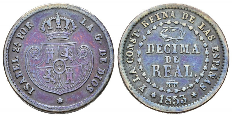 ISABEL II (1833-1868). Décima de Real (Ae. 3,70g/19mm). 1853. Segovia. (Cal-2019...