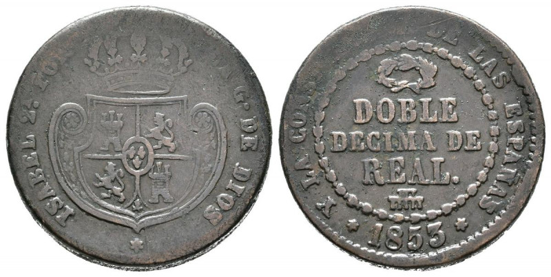 ISABEL II (1833-1868). Doble Décima de Real (Ae. 7,20g/22mm). 1853. Segovia. (Ca...