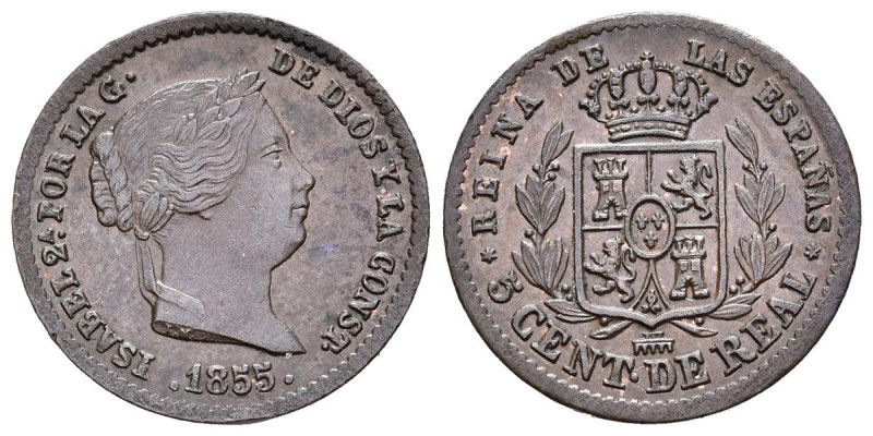 ISABEL II (1833-1868). 5 Céntimos de Real. (Ae. 1,83g /17mm). 1855. Segovia. (Ca...