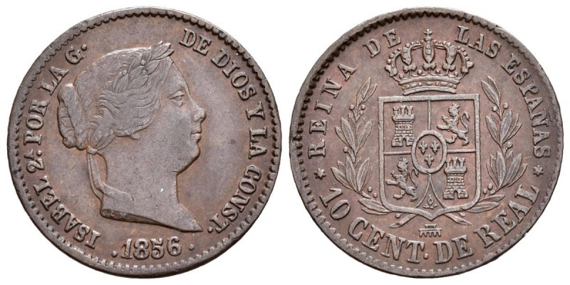 ISABEL II (1833-1868). 10 Céntimos de Real. (Ae. 3,88g/20mm). 1856. Segovia (Cal...