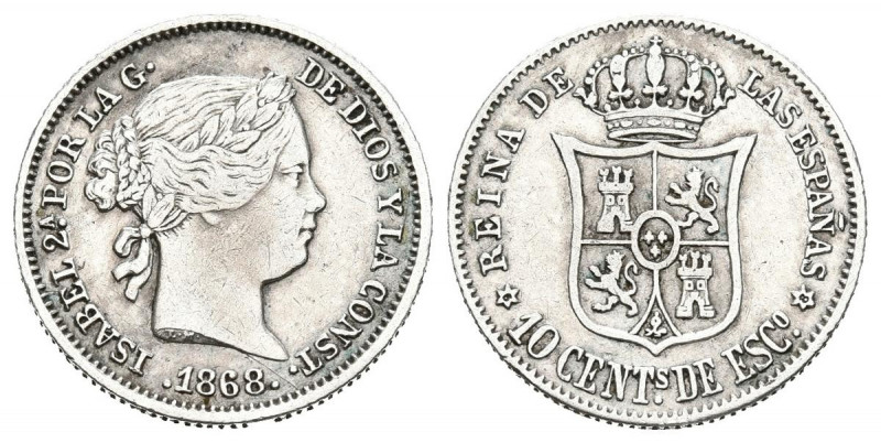 ISABEL II (1833-1868). 10 Céntimos de Escudo (Ar. 1,27g/15mm). 1868 *6-8. Madrid...