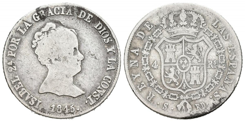 ISABEL II (1833-1868). 4 Reales (Ar. 5,75g/23mm). 1845. Sevilla RD. (Cal-2019-48...