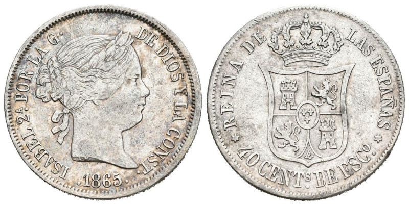 ISABEL II (1833-1868). 40 Céntimos de Escudo. (Ar. 5,01g/23mm). 1865. Madrid. (C...