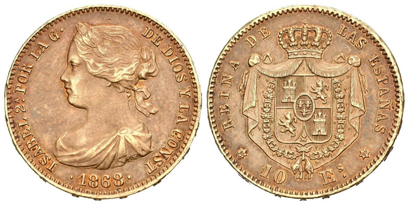 ISABEL II (1833-1868). 10 Escudos (Au. 8,33g /22mm). 1868 *18-68. Madrid. (Cal-2...