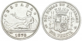 GOBIERNO PROVISIONAL (1868-1871). 1 Peseta. (Ar. 4,88g/23mm). 1870 *18-73. Madrid DEM. (Cal-2019-19). MBC. Limpiada.