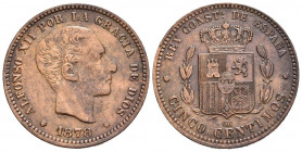 ALFONSO XII (1874-1885). 5 Céntimos. (Ae. 4,97g/24mm). 1878. Barcelona OM. (Cal-2019-5). EBC.
