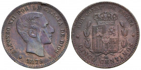 ALFONSO XII (1874-1885). 5 Céntimos. (Ae. 4,93g/24mm). 1879. Barcelona OM. (Cal-2019-6). MBC+.
