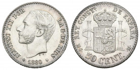 ALFONSO XII (1874-1885). 50 Céntimos. (Ar. 2,53g/18mm). 1880 *8-0. Madrid MSM. (Cal-2019-11). EBC.