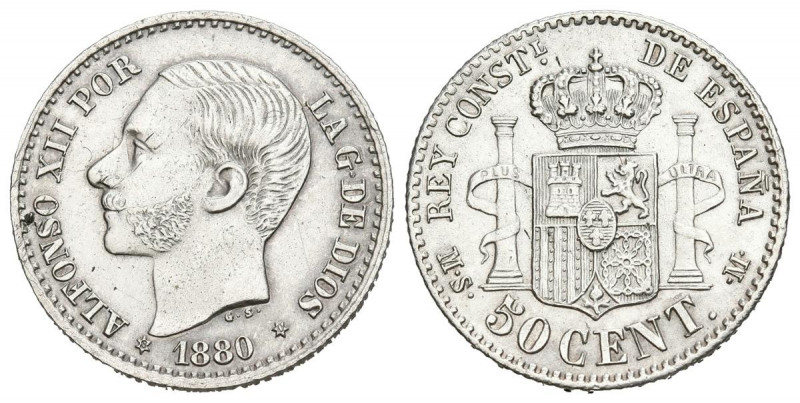 ALFONSO XII (1874-1885). 50 Céntimos. (Ar. 2,51g/18mm). 1880 *8-0. Madrid MSM. (...