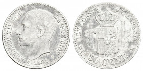 ALFONSO XII (1874-1885). 50 Céntimos. (Ar. 2,60g/18mm). 1881 *8-1. Madrid MSM. (Cal-2019-12). MBC/MBC+.