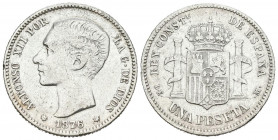 ALFONSO XII (1874-1885). 1 Peseta. (Ar. 4,91/23mm). 1876 * 18-76. Madrid DEM. (Cal-2019-15). MBC. Escasa.