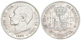 ALFONSO XII (1874-1885). 1 Peseta. (Ar. 4,94/23mm). 1885 * 18-85. Madrid MSM. (Cal-2019-24). MBC.