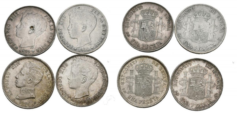 ALFONSO XIII (1885-1931). Bonito conjunto formado por 4 monedas de 1 Peseta acuñ...