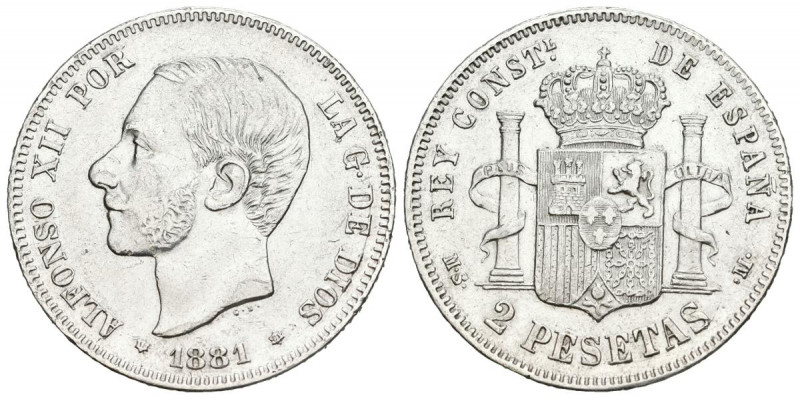 ALFONSO XII (1874-1885). 2 Pesetas. (Ar. 9,92g/27mm). 1881 *18-81. Madrid MSM. (...