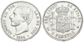 ALFONSO XII (1874-1885). 2 Pesetas. (Ar. 9,90g/27mm). 1882 *18-82. Madrid MSM. (Cal-2019-32). MBC. Limpiada.