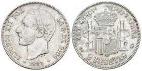 ALFONSO XII (1874-1885). 2 Pesetas. (Ar. 9,89g/27mm). 1883 *18-83. Madrid MSM. (Cal-2019-33). MBC.