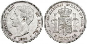 ALFONSO XII (1874-1885). 5 Pesetas. (Ar. 24,72g/37mm). 1876 *18-76. Madrid DEM. (Cal-2019-37). EBC-. Limpiada.