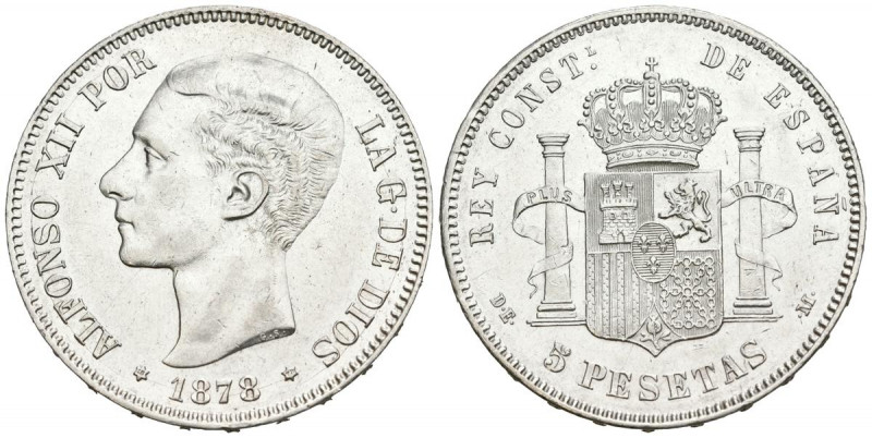 ALFONSO XII (1874-1885). 5 Pesetas. (Ar. 24,92g/37mm). 1878 *18-78. Madrid DEM. ...