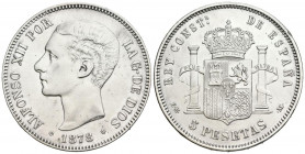 ALFONSO XII (1874-1885). 5 Pesetas. (Ar. 24,78g/37mm). 1878 *18-78. Madrid EMM. (Cal-2019-41). EBC-. Limpiada. Muesca en canto.