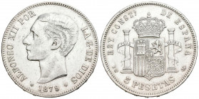 ALFONSO XII (1874-1885). 5 Pesetas. (Ar. 24,86g/37mm). 1879 *18-79. Madrid EMM. (Cal-2019-42). MBC. Limpiada.