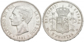 ALFONSO XII (1874-1885). 5 Pesetas. (Ar. 24,94g/37mm). 1881 *18-81. Madrid MSM. (Cal-2019-44). MBC/MBC+.