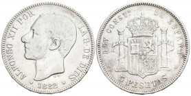 ALFONSO XII (1874-1885). 5 Pesetas. (Ar. 24,73g/37mm). 1882 *18-81. Madrid MSM. (Cal-2019-48). MBC-. Escasa