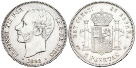 ALFONSO XII (1874-1885). 5 Pesetas. (Ar. 24,96g/37mm). 1882 *18-82. Madrid MSM. (Cal-2019-51). EBC-. Limpiada. Marquitas.