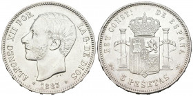 ALFONSO XII (1874-1885). 5 Pesetas. (Ar. 24,80g/37mm). 1883 *18-83. Madrid MSM. (Cal-2019-55). MBC+. Limpiada.