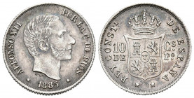 ALFONSO XII (1874-1885). 10 Centavos (Ar. 2,59g/18mm). 1885. Manila. (Cal-2019-102). SC-. Bonita pátina.