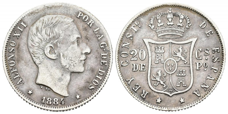 ALFONSO XII (1874-1885). 20 Centavos (Ar. 5,08g/24mm). 1884. Manila. (Cal-2019-1...