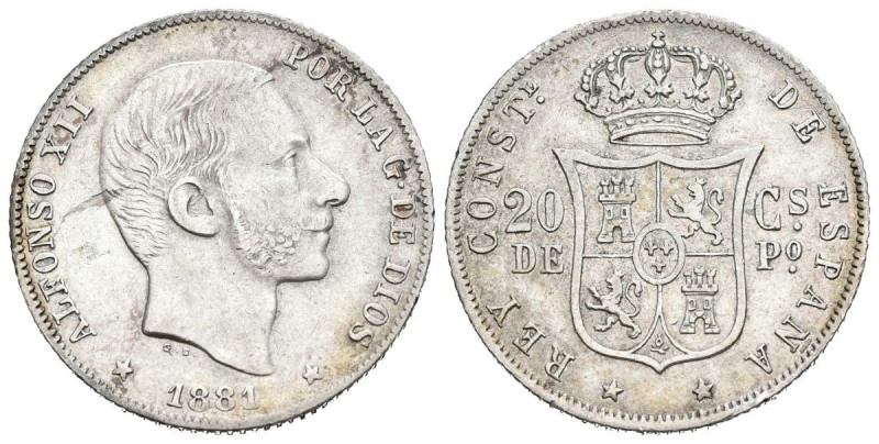 ALFONSO XII (1874-1885). 50 Centavos (Ar. 12,91g/30mm). 1881. Manila. (Cal-2019-...