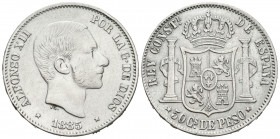 ALFONSO XII (1874-1885). 50 Centavos. (Ar. 12,90g/30mm). 1885. Manila. (Cal-2019-124). MBC.