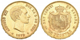 ALFONSO XII (1874-1885). 25 Pesetas. (Au 8,05g/24mm). 1876 *18-76. Madrid DEM. (Cal-2019-67). EBC-. Leves rayitas.