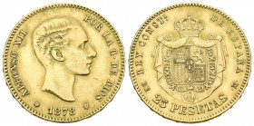 ALFONSO XII (1874-1885). 25 Pesetas. (Au 8,06g/24mm). 1878 *18-78. Madrid DEM. (Cal-2019-70). MBC+.
