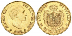 ALFONSO XII (1874-1885). 25 Pesetas. (Au 8,05g/24mm). 1879 *18-79. Madrid EMM. (Cal-2019-74). MBC+.