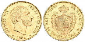 ALFONSO XII (1874-1885). 25 pesetas. (Au 8,08g /24mm). 1881 *18-81. Madrid MSM. (Cal-2019-82). EBC-.