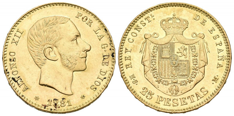 ALFONSO XII (1874-1885). 25 Pesetas. (Au 8,05g/24mm). 1881 *18-81. Madrid MSM. (...