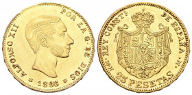 ALFONSO XII (1874-1885). 25 Pesetas. (Au. 7,90g/24mm). 1883 *18-85. Moneda fantasía de joyería. Oro de 750 milésimas.