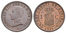 ALFONSO XIII (1885-1931). 1 Céntimo. (Ae. 1,01g/15mm). 1911 *1. Madrid PCV. (Cal-2019-3). SC. Precioso brillo.