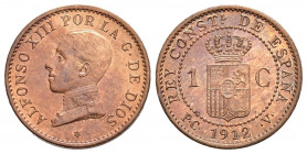 ALFONSO XIII (1885-1931). 1 Céntimo. (Ae. 1,03g/15mm). 1912 *2. Madrid PCV. (Cal-2019-4). SC. Precioso brillo.