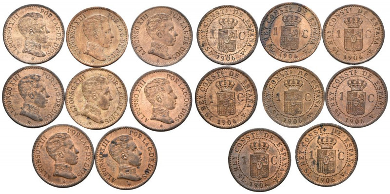 ALFONSO XIII (1885-1931). Conjunto de 8 monedas de 1 Céntimo de 1906 *6. Madrid ...