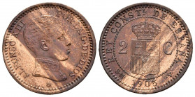 ALFONSO XIII (1885-1931). 2 Céntimos. (Ae. 2,08g/20mm). 1905 *05. Madrid SMV. (Cal-2019-11). SC.