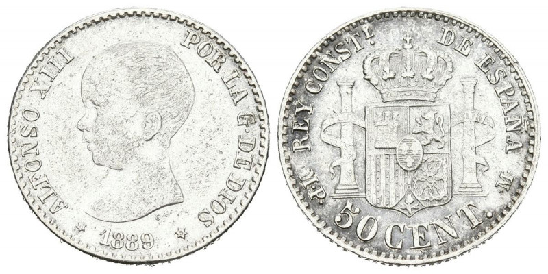 ALFONSO XIII (1885-1931). 50 Céntimos. (Ar. 2,48g/18mm). 1889 *8-9. Madrid MPM. ...