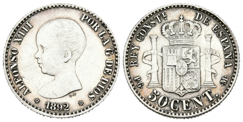 ALFONSO XIII (1885-1931). 50 Céntimos. (Ar. 2,51g/18mm). 1892 *9-2. Madrid PGM. ...