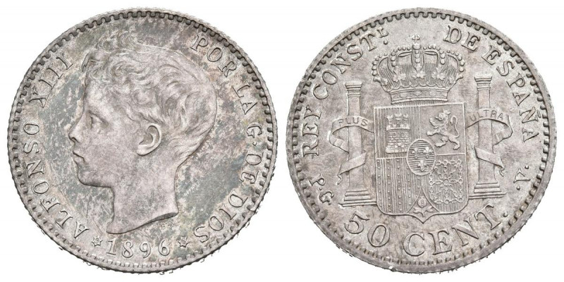 ALFONSO XIII (1885-1931). 50 Céntimos. (Ar. 2,48g/18mm). 1896 *9-6. Madrid PGV. ...