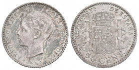 ALFONSO XIII (1885-1931). 50 Céntimos. (Ar. 2,48g/18mm). 1896 *9-6. Madrid PGV. (Cal-2019-44). EBC-. Leves rayitas. Bonita pátina.
