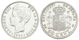 ALFONSO XIII (1885-1931). 50 Céntimos. (Ar. 2,48g/18mm). 1896 *9-6. Madrid PGV. (Cal-2019-44). EBC-. Limpiada.