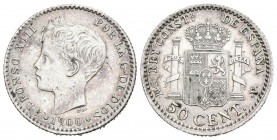 ALFONSO XIII (1885-1931). 50 Céntimos. (Ar. 2,50g/18mm). 1900 *0-0. Madrid SMV. (Cal-2019-45). EBC-.