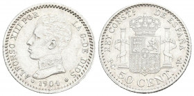 ALFONSO XIII (1885-1931). 50 Céntimos. (Ar. 2,52g/18mm). 1904 *1-0. Madrid PCV (Cal-2019-47). EBC-.