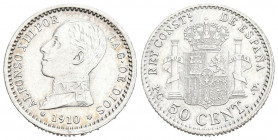 ALFONSO XIII (1885-1931). 50 Céntimos. (Ar. 2,49g/18mm). 1910 *1-0. Madrid PCV (Cal-2019-48). EBC-. Leves rayitas.